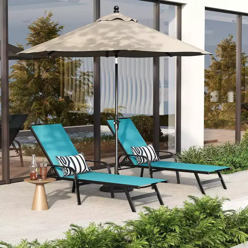 Outdoor Lounge Chair Set of 2  5-Position Adjustable Recliner, Textilene Fabric, 76 Pool Chaise for Patio, Garden & Poolside