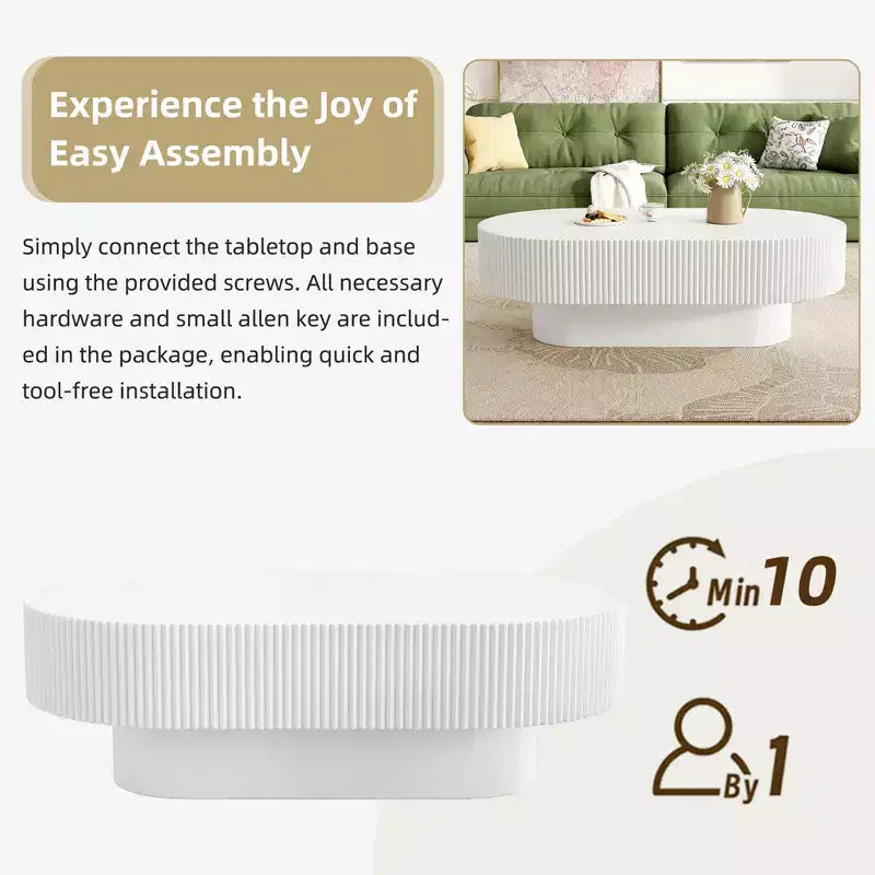 Oval Coffee Table with Fluted Base for Living Room