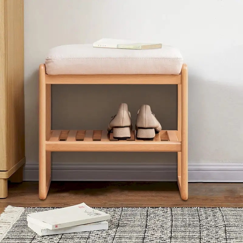 Banc à chaussures en bois massif avec coussin éponge, Étagère à chaussures pour entrée - 23