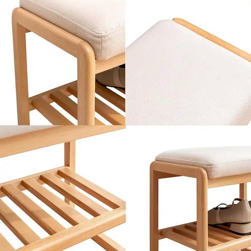 Banc à chaussures en bois massif avec coussin éponge, Étagère à chaussures pour entrée - 23
