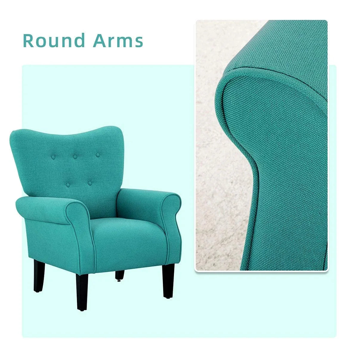 Erommy Modern Accent Chair, High Back Armchair, Upholstered Fabric Button Single Sofa with Wooden Legs for Living Room