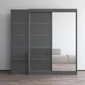 2-Door Wardrobe with Mirror, Glass Front, 2-Person (Gray / Black / White)