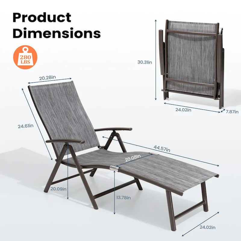 Pellebant 2PCS Adjustable Aluminum Patio Chaise Lounge Chair - N/A