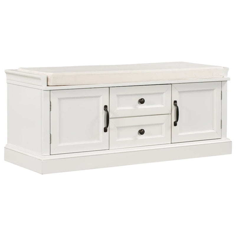 Banc de rangement avec 2 tiroirs et 2 placards, Banc à chaussures avec coussin amovible pour salon, entrée