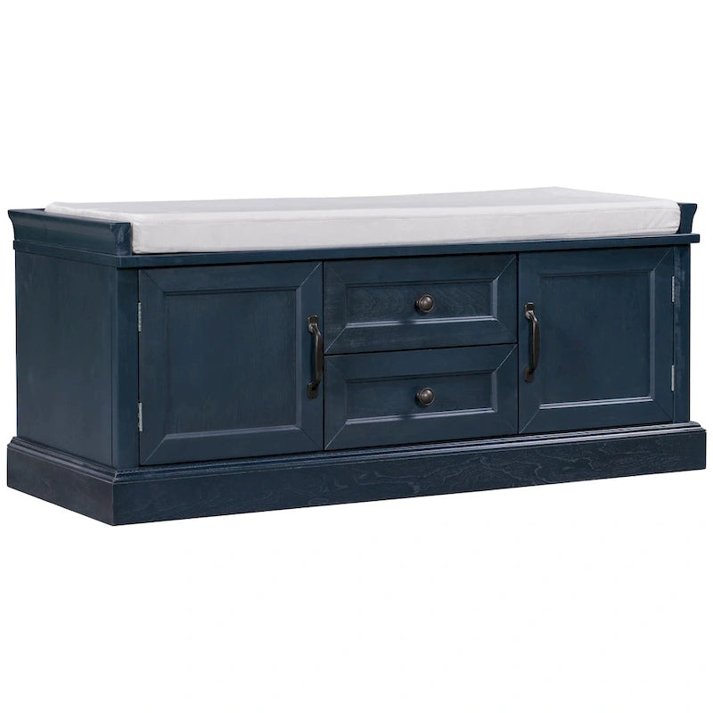 Banc de rangement avec 2 tiroirs et 2 placards, Banc à chaussures avec coussin amovible pour salon, entrée