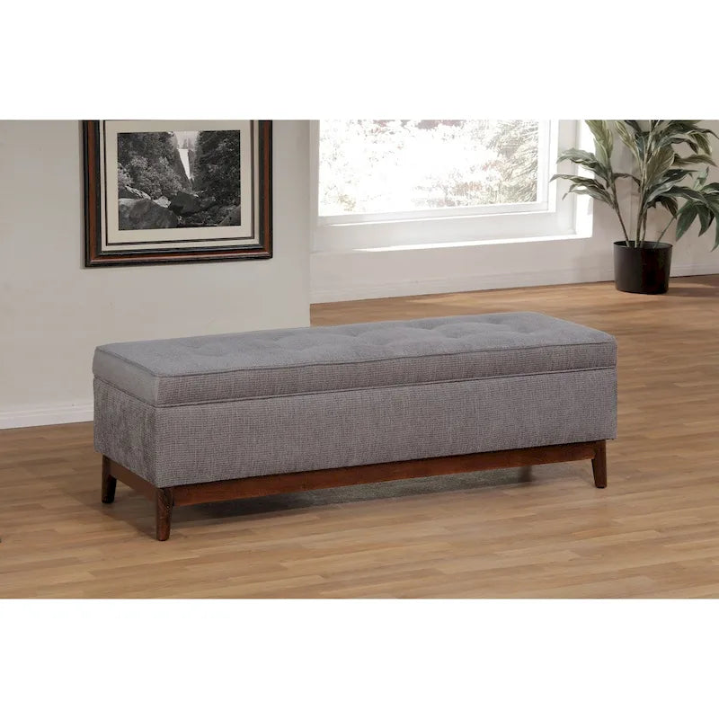 Pouffe de rangement capitonné en bois, style transitionnel