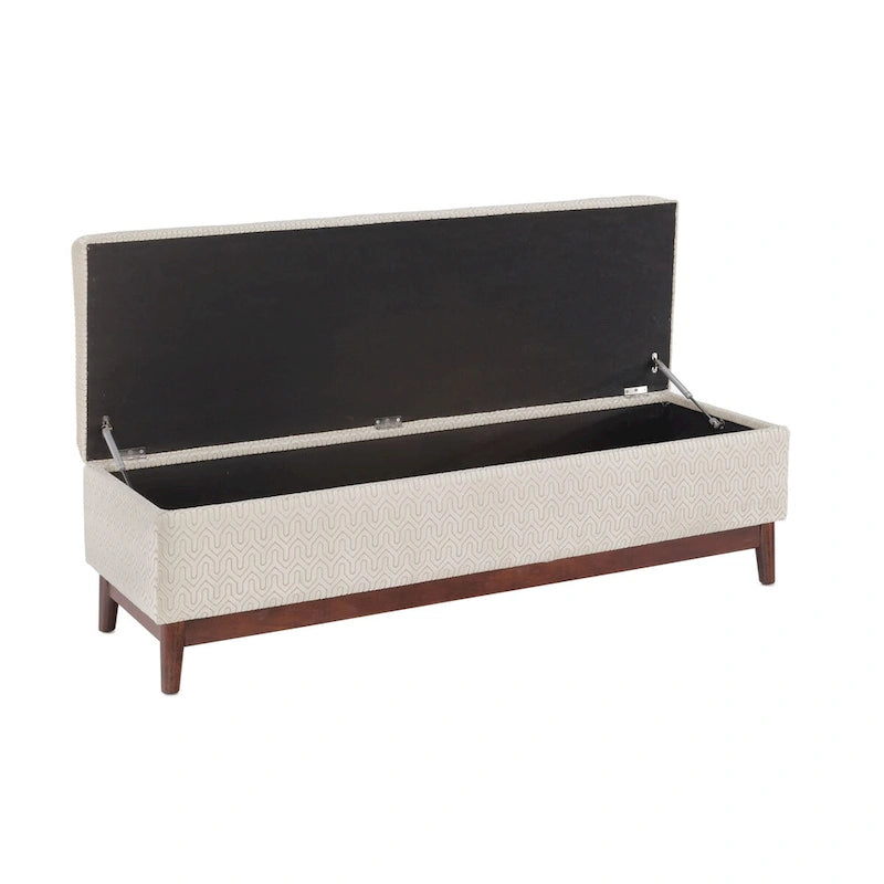 Pouffe de rangement capitonné en bois, style transitionnel