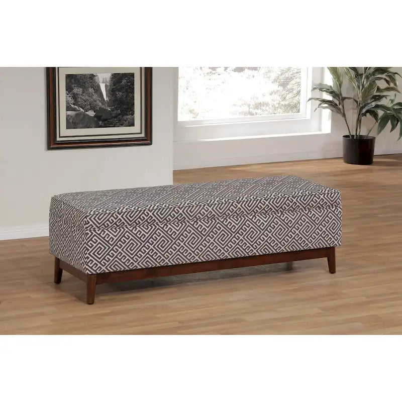 Pouffe de rangement capitonné en bois, style transitionnel