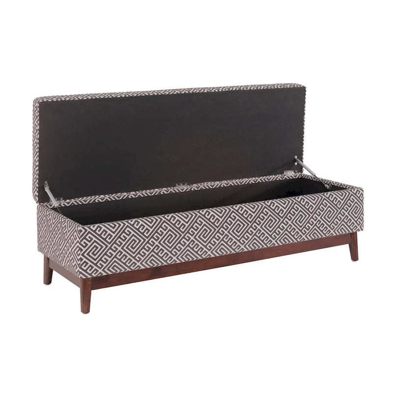 Pouffe de rangement capitonné en bois, style transitionnel