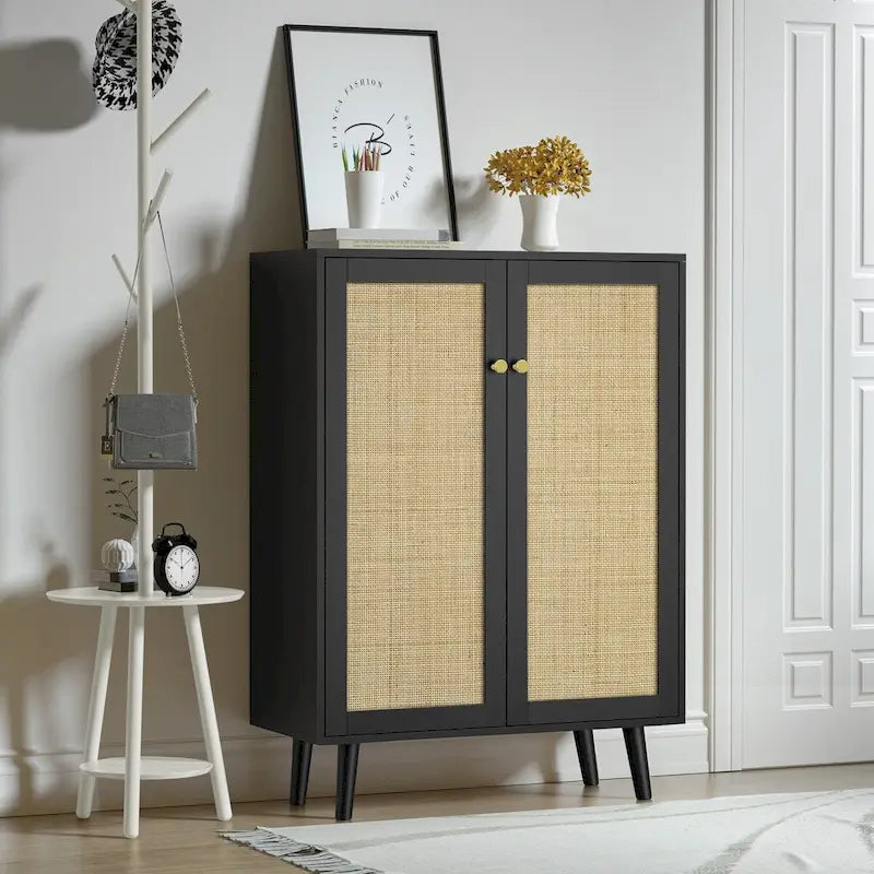 Buffet moderne à 2 portes noir, meuble de rangement, armoire d'appoint avec étagères réglables