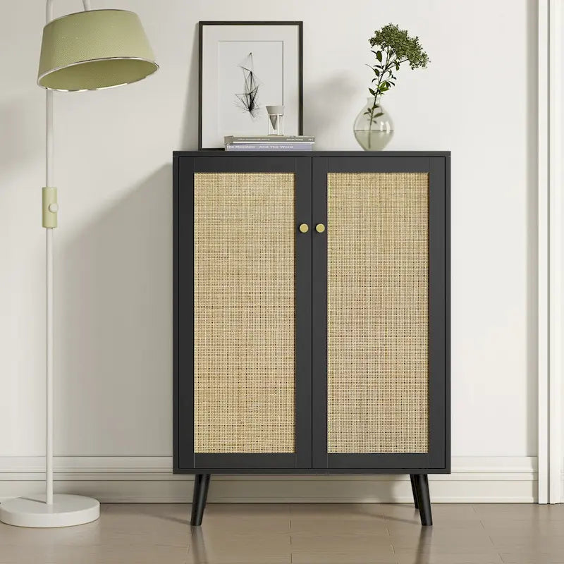 Buffet moderne à 2 portes noir, meuble de rangement, armoire d'appoint avec étagères réglables