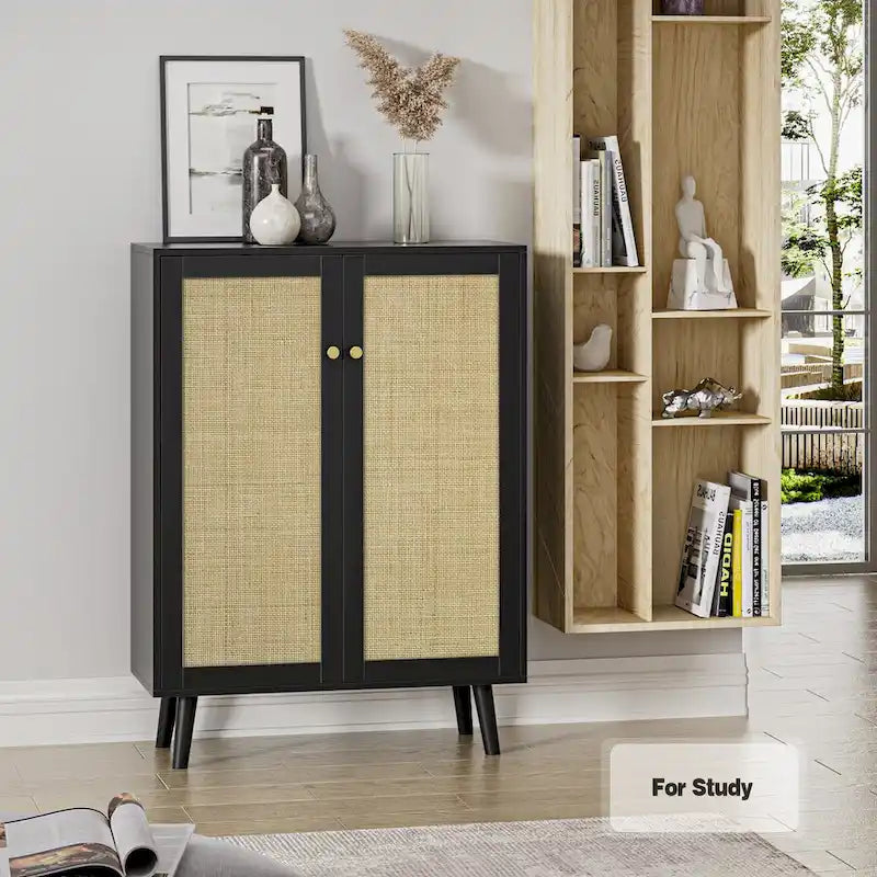 Buffet moderne à 2 portes noir, meuble de rangement, armoire d'appoint avec étagères réglables