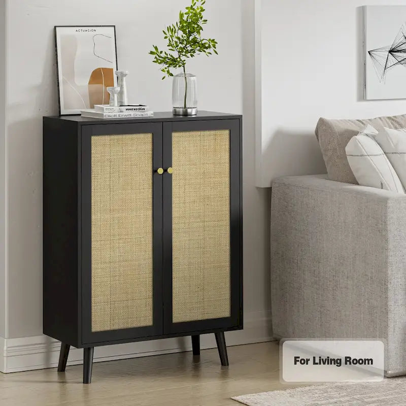 Buffet moderne à 2 portes noir, meuble de rangement, armoire d'appoint avec étagères réglables