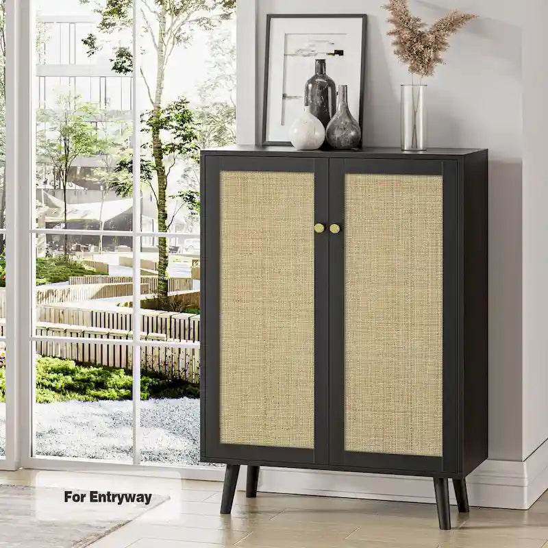 Buffet moderne à 2 portes noir, meuble de rangement, armoire d'appoint avec étagères réglables