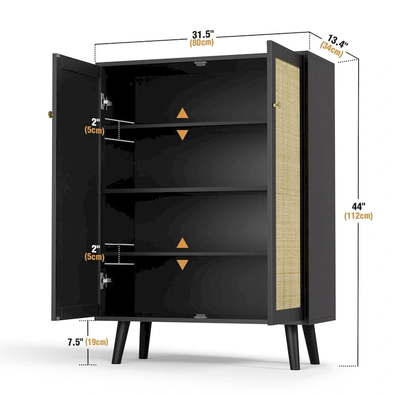Buffet moderne à 2 portes noir, meuble de rangement, armoire d'appoint avec étagères réglables