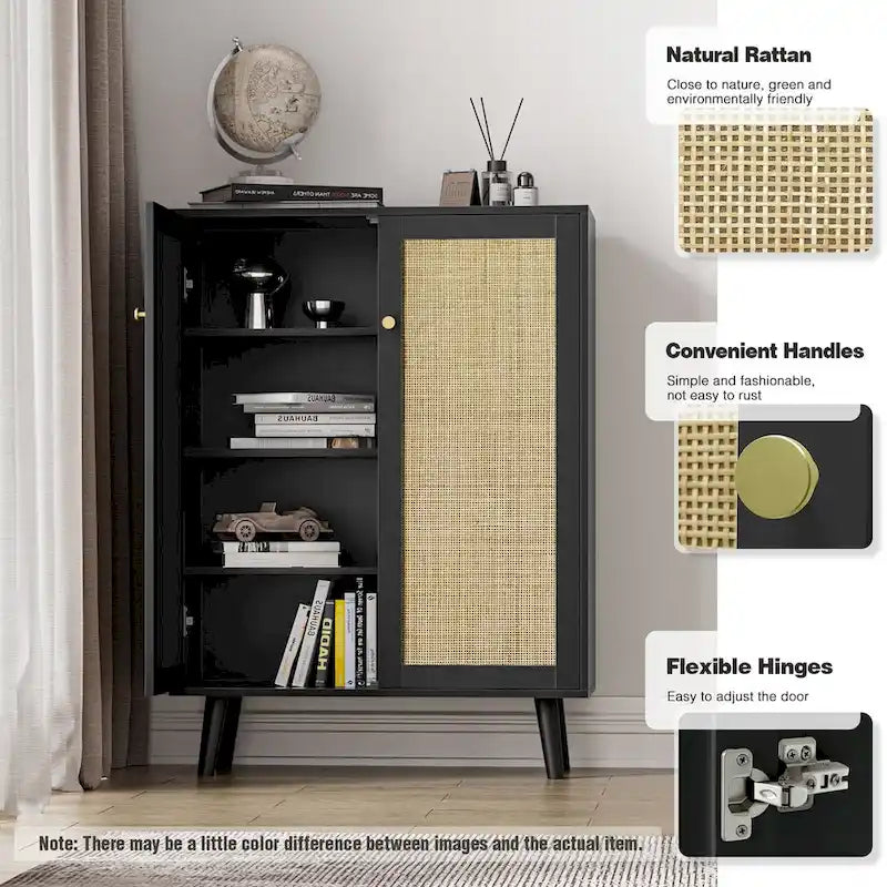 Buffet moderne à 2 portes noir, meuble de rangement, armoire d'appoint avec étagères réglables