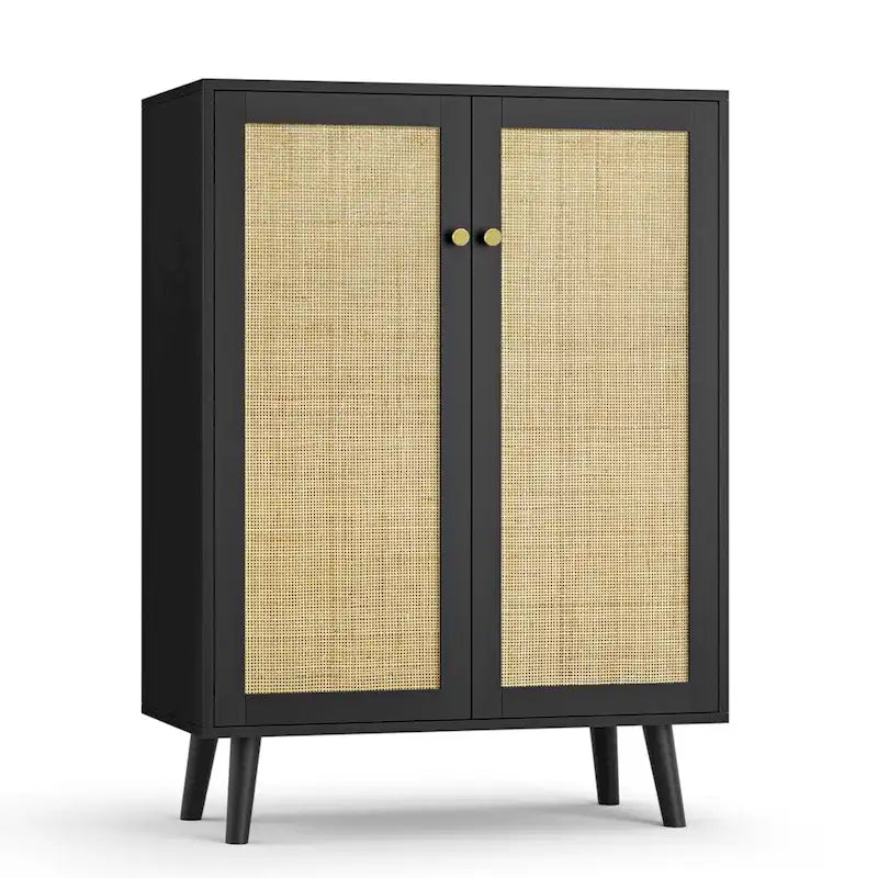 Buffet moderne à 2 portes noir, meuble de rangement, armoire d'appoint avec étagères réglables