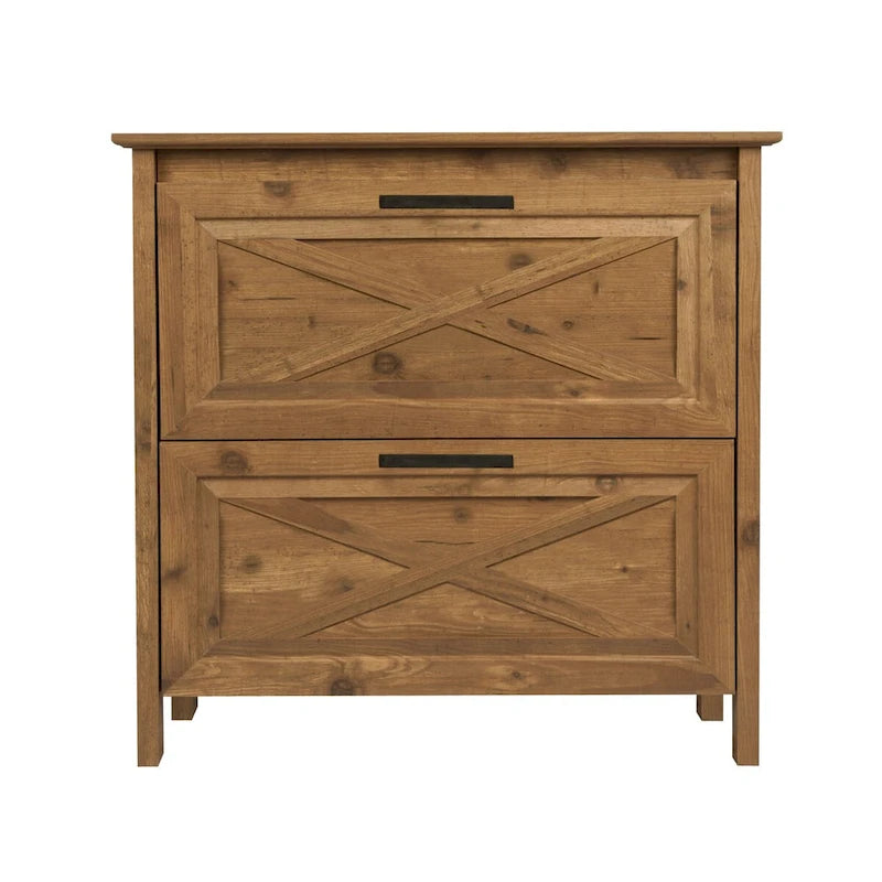 Meuble de classement latéral à 2 tiroirs marron rustique