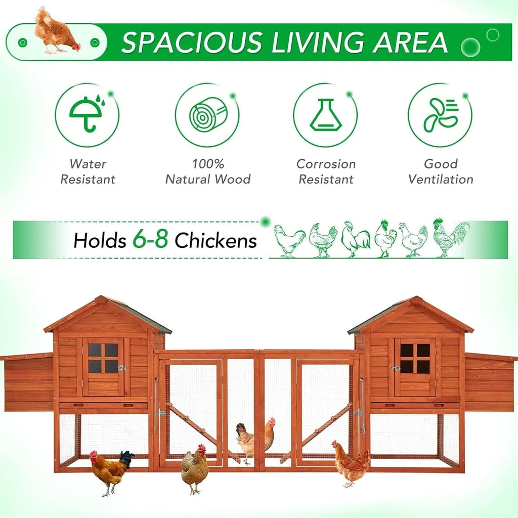 AECOJOY 144 Large Chicken Coop w/ Run Wooden Hutch Poultry Cage House
