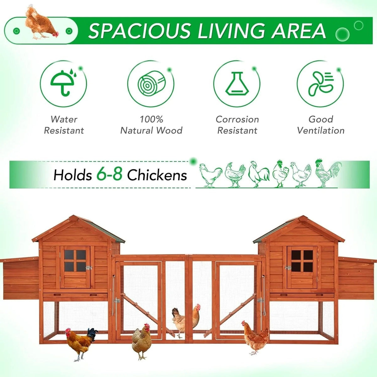 AECOJOY 144 Large Chicken Coop w/ Run Wooden Hutch Poultry Cage House