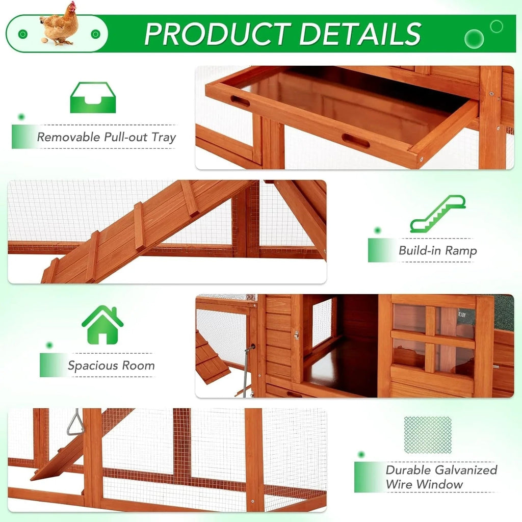 AECOJOY 144 Large Chicken Coop w/ Run Wooden Hutch Poultry Cage House