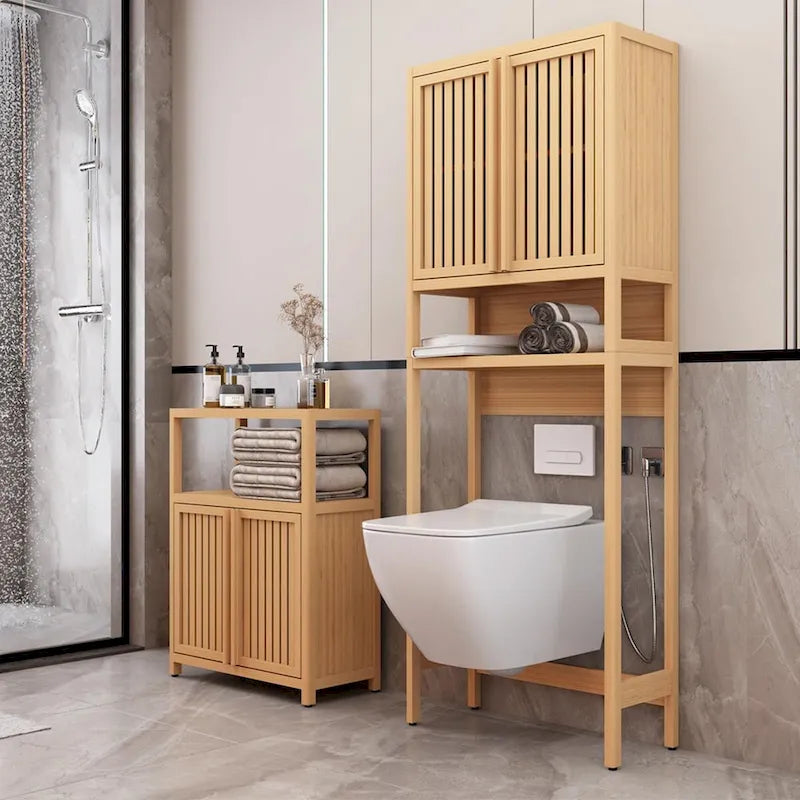 Meuble de rangement pour toilettes en bambou