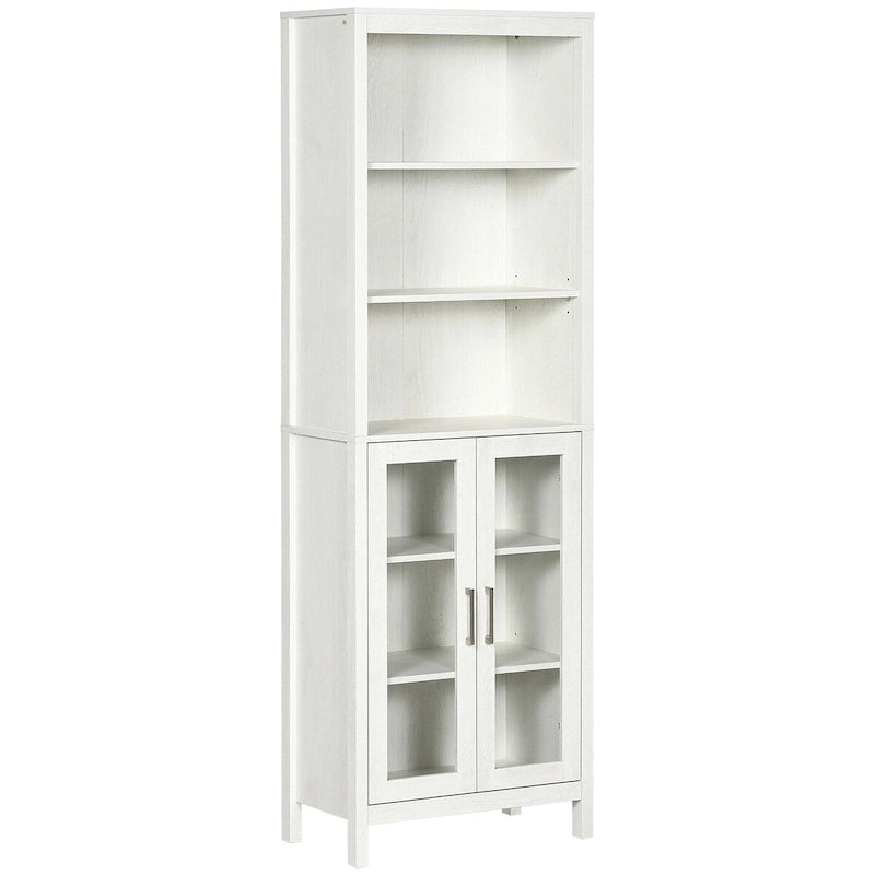 Armoire de rangement haute pour salle de bain avec étagère à 3 niveaux, armoire à porte vitrée, tour de lin autoportante avec étagères réglables