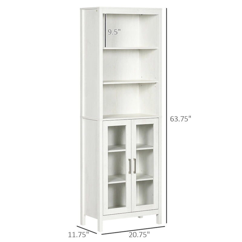 Armoire de rangement haute pour salle de bain avec étagère à 3 niveaux, armoire à porte vitrée, tour de lin autoportante avec étagères réglables
