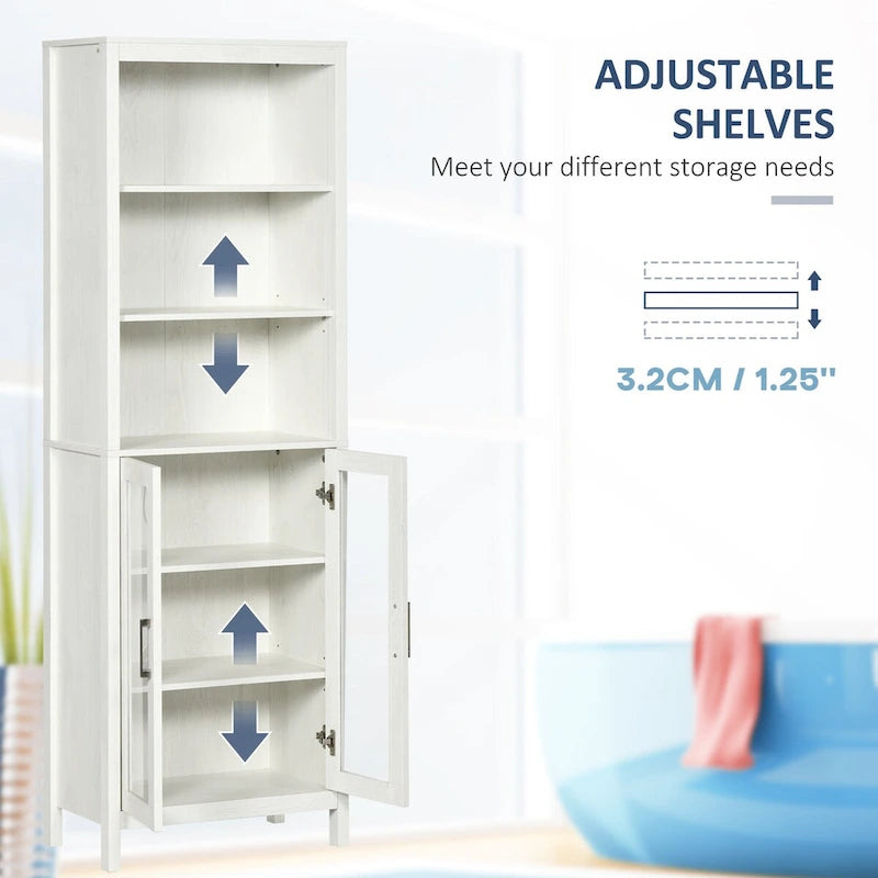 Armoire de rangement haute pour salle de bain avec étagère à 3 niveaux, armoire à porte vitrée, tour de lin autoportante avec étagères réglables