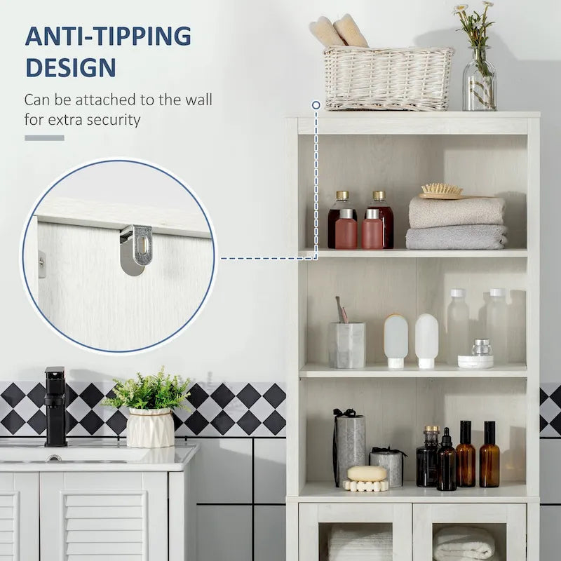 Armoire de rangement haute pour salle de bain avec étagère à 3 niveaux, armoire à porte vitrée, tour de lin autoportante avec étagères réglables