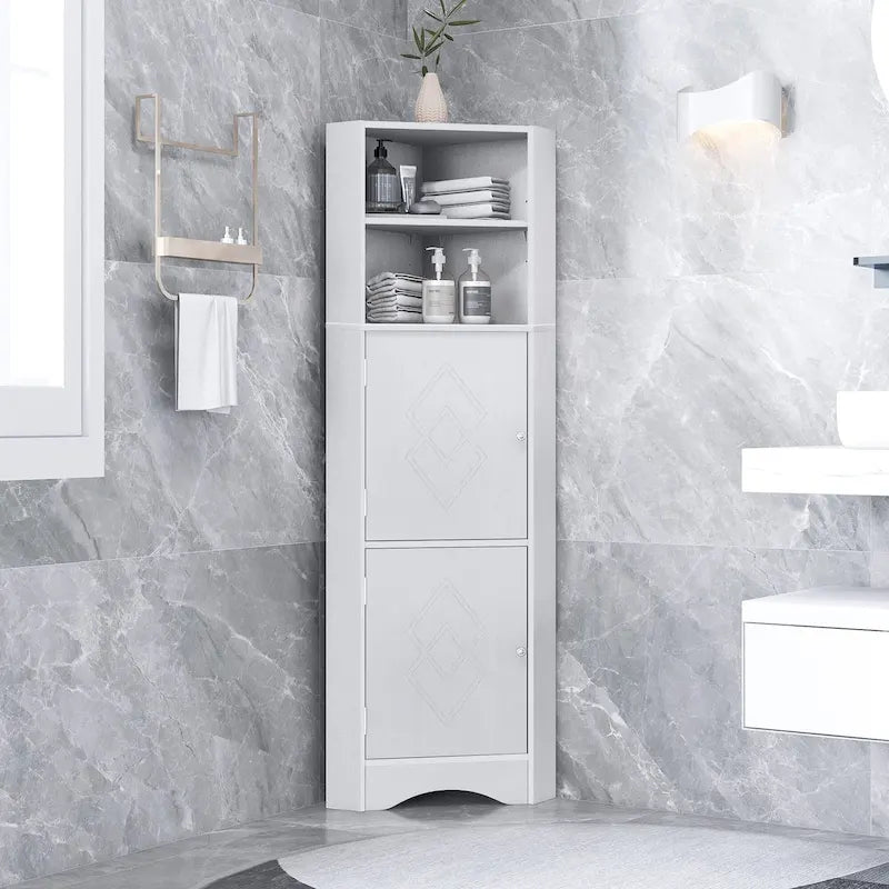 Meuble d'angle haut de salle de bain, meuble de rangement autonome avec portes et étagères réglables