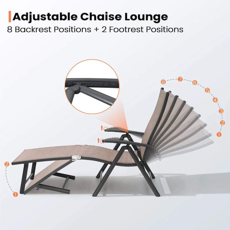 Pellebant 2PCS Adjustable Aluminum Patio Chaise Lounge Chair - N/A