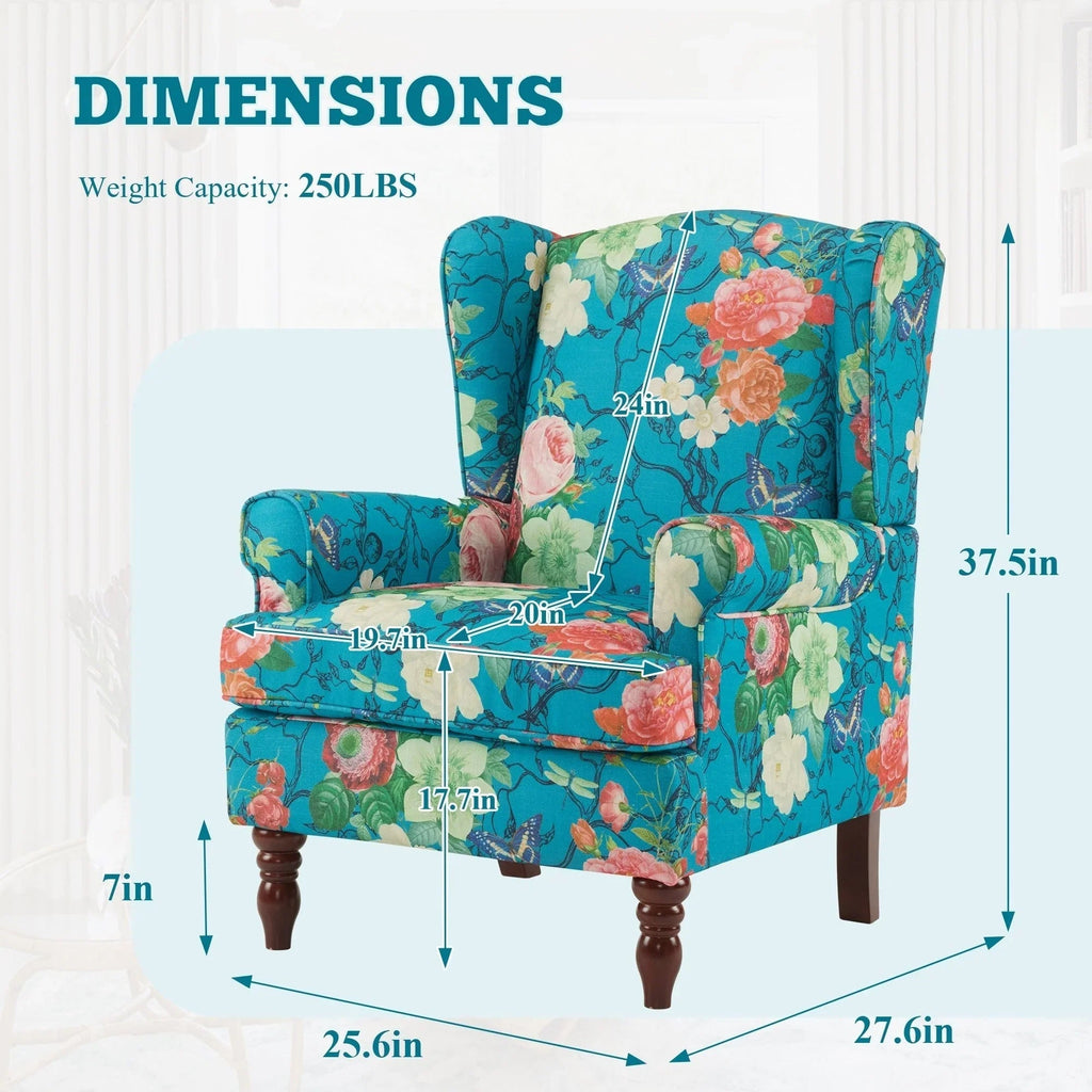 Erommy Modern Accent Chair, High Back Armchair, Upholstered Fabric Button Single Sofa with Wooden Legs for Living Room
