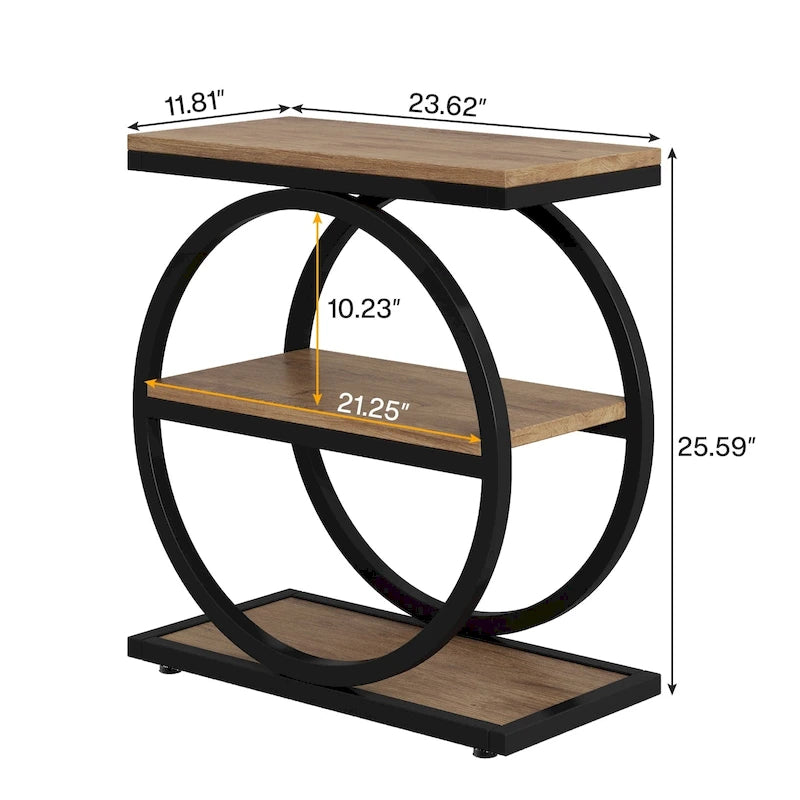 Narrow End Table with 3 Storage Shelves, Wood Side Table for Living Room
