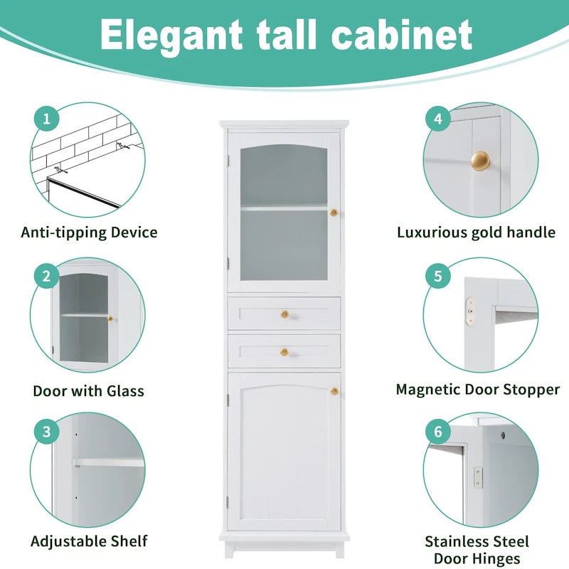 Armoire de salle de bain haute avec portes vitrées