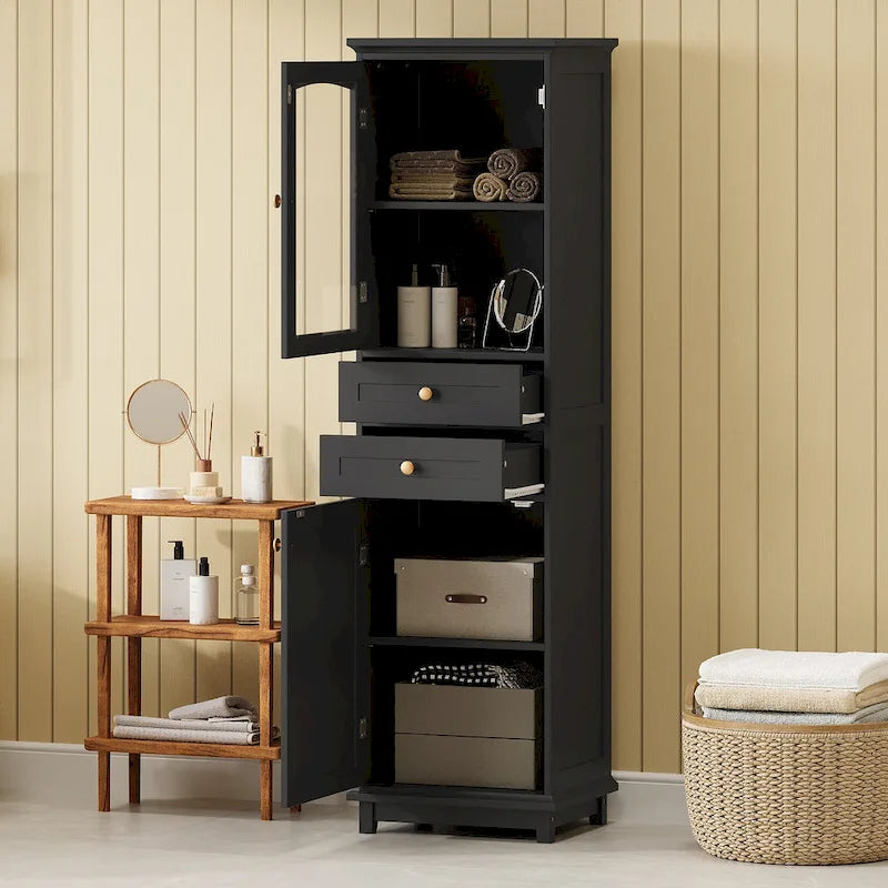 Armoire de salle de bain haute avec portes vitrées
