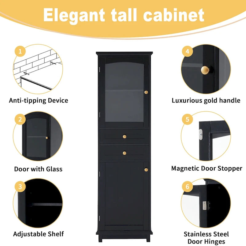 Armoire de salle de bain haute avec portes vitrées