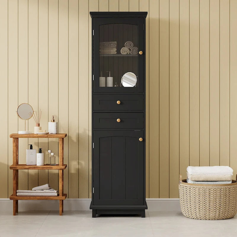 Armoire de salle de bain haute avec portes vitrées