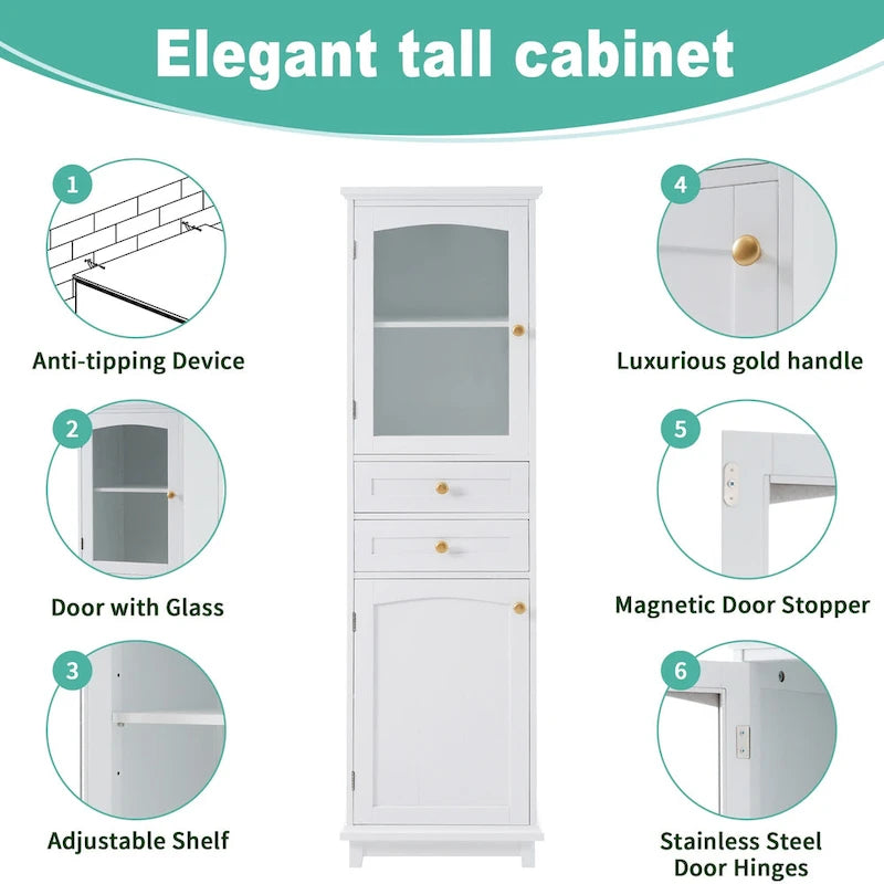 Armoire de salle de bain haute avec portes vitrées