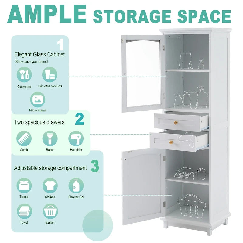 Armoire de salle de bain haute avec portes vitrées