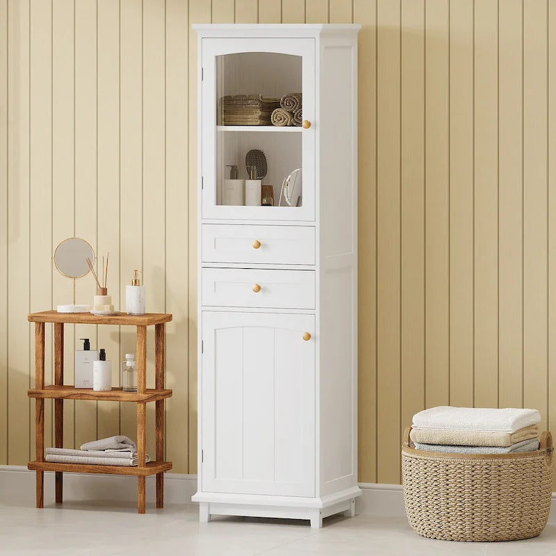 Armoire de salle de bain haute avec portes vitrées