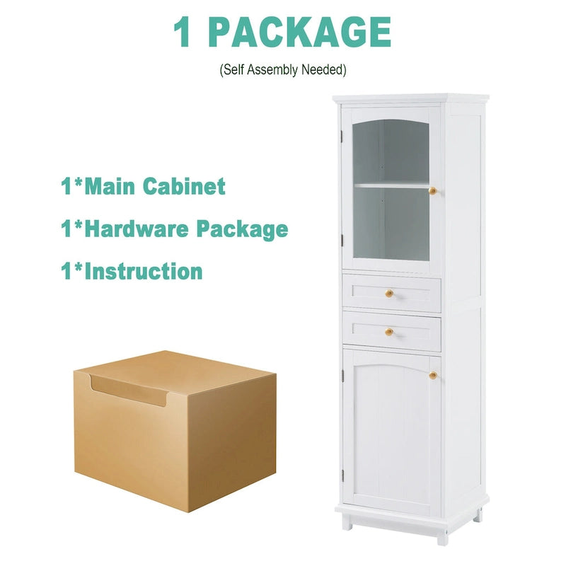 Armoire de salle de bain haute avec portes vitrées