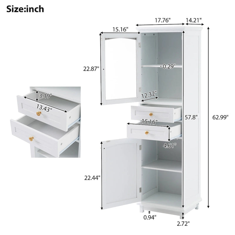 Armoire de salle de bain haute avec portes vitrées