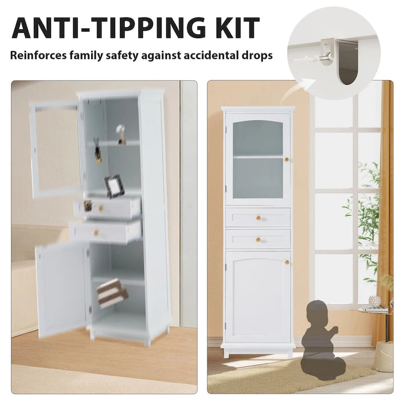 Armoire de salle de bain haute avec portes vitrées