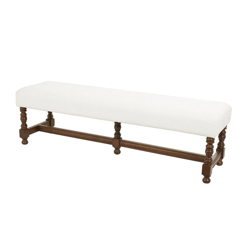 Fabric Home Bench with Brown Traditional Wood Turned Legs - Cream - Roche River Decor