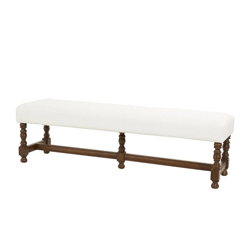 Banc maison en tissu avec pieds tournés en bois traditionnels marron - Crème - Roche River Decor