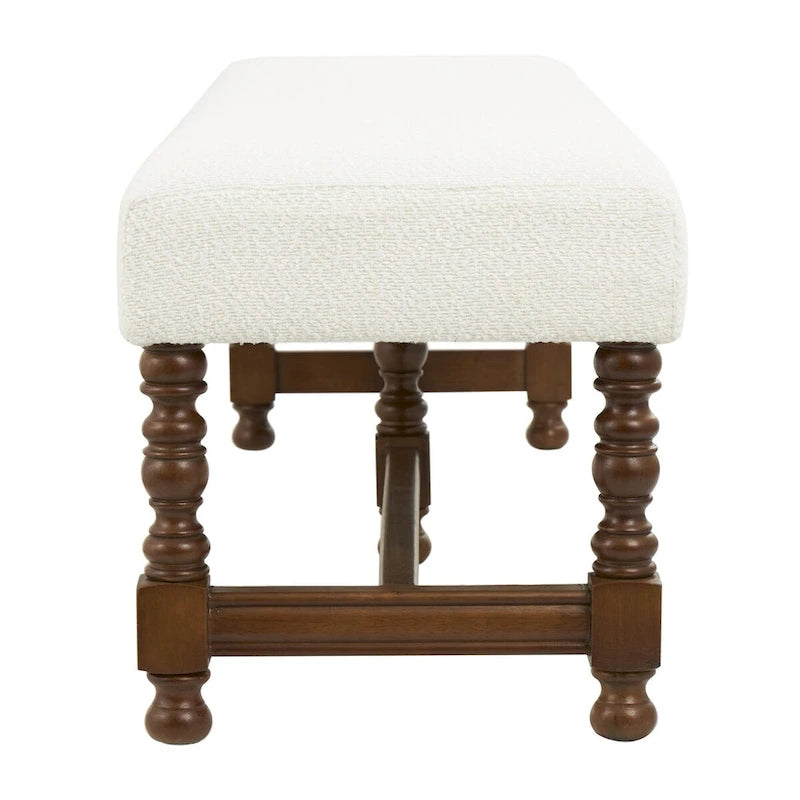 Banc maison en tissu avec pieds tournés en bois traditionnels marron - Crème - Roche River Decor
