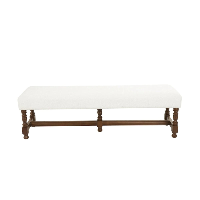 Banc maison en tissu avec pieds tournés en bois traditionnels marron - Crème - Roche River Decor