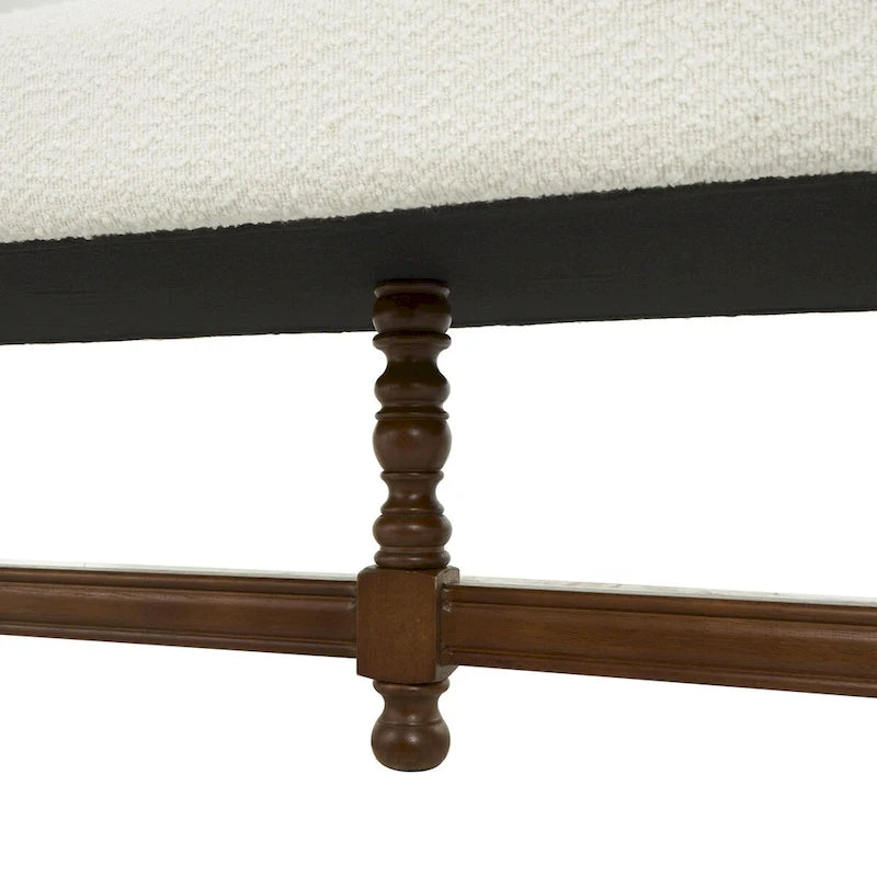 Banc maison en tissu avec pieds tournés en bois traditionnels marron - Crème - Roche River Decor