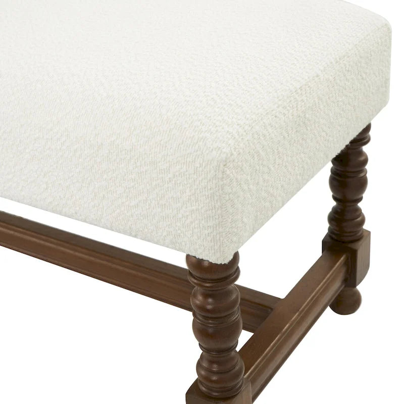 Banc maison en tissu avec pieds tournés en bois traditionnels marron - Crème - Roche River Decor